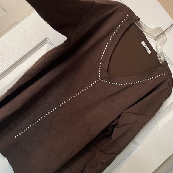 Army green 89th & Madison tunic/sweater silver beading on front Size L - Picture 6 of 9